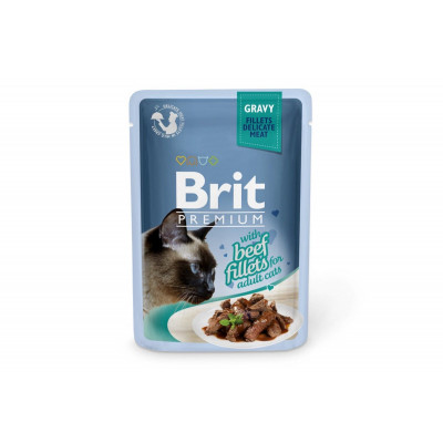 Вологий корм для котів Brit Premium Cat (Брит Преміум) pouch 24шт*85 г філе яловичини в соусі (пауч)