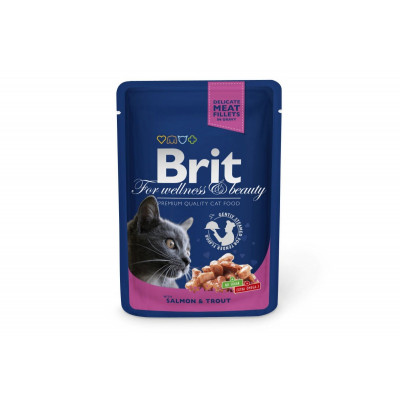 Вологий корм для котів Brit Premium Cat pouch 24шт*100 г з лососем і фореллю (пауч)