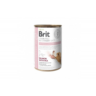 Вологий корм для собак Brit VetDiets Hypoallergenic із харчовою алергією або непереносимістю, 400 г (лосось та горошок)