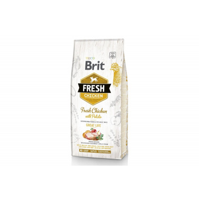 Сухий гіпоалергенний корм для собак вагою до 25 кг Brit Fresh (Брит Фреш) Chicken & Potato Adult 12 кг з м'ясом свіжої курки та картоплею