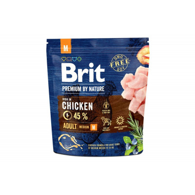 Сухий корм для собак середніх порід вагою від 10 до 25 кг Brit Premium (Брит Преміум) Dog Adult M 1 кг з куркою