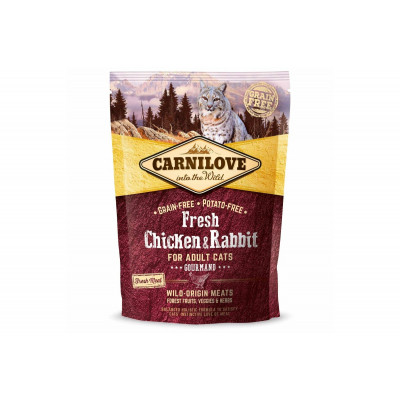 Сухий корм холістік для дорослих кішок Carnilove Fresh (Карнілав Фреш) Chicken & Rabbit Gourmand for Adult cats 400 г зі свіжим м'ясом курки і кролика