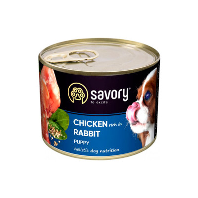 Вологий корм Savory для цуценят з кроликом і куркою 200 г