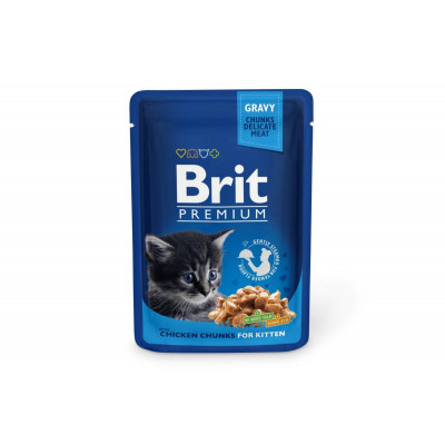 Вологий корм для кошенят Brit Premium Cat pouch 24шт*100 г з куркою (пауч)