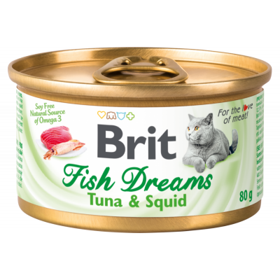 Вологий корм для котів Brit Fish Dreams 80 г з тунцем і кальмаром