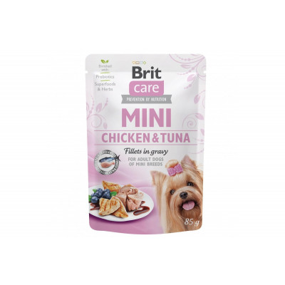 Вологий корм для собак малих порід Brit Care Mini pouch філе курки з тунцем у соусі 24шт*85 г 
