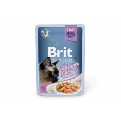 Вологий корм для стерилізованих котів Brit Premium (Брит Преміум) Cat pouch 85 г*24 шт  філе лосося в соусі (пауч)