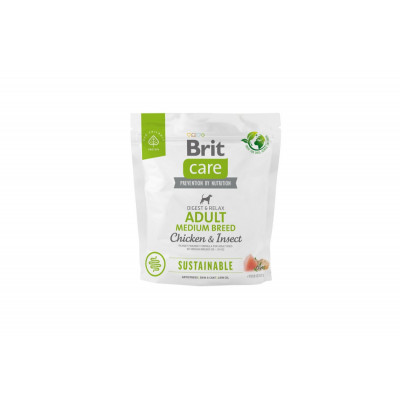 Корм для собак середніх порід Brit Care Dog Sustainable Adult Medium Breed Chicken & Insect з куркою та комахами, 1 кг
