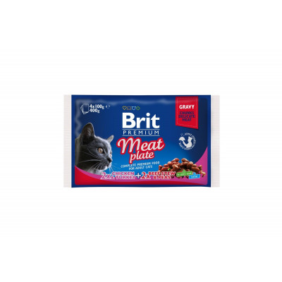 Вологий корм для котів Brit Premium Cat набір м'ясних паучів 4 шт х 100 г м'ясна тарілка