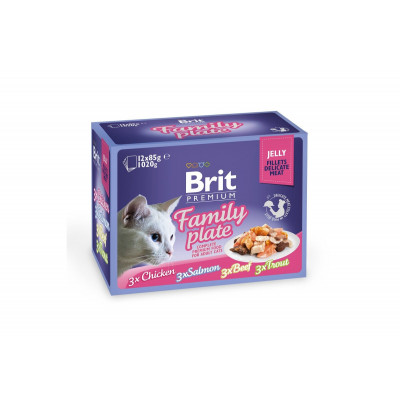 Вологий корм для котів Brit Premium Cat набір паучів 12 шт х 85 г сімейна тарілка в желе
