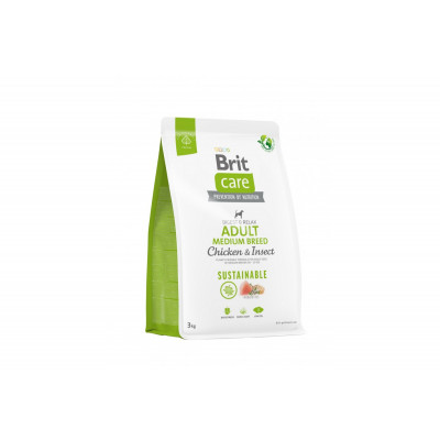 Корм для собак середніх порід Brit Care Dog Sustainable Adult Medium Breed Chicken & Insect з куркою та комахами, 3 кг