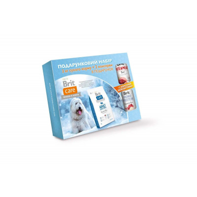 Подарунковий набір кормів "Brit Care Adult Large Breed Lamb and Rice, 3 кг + 2 консерви"