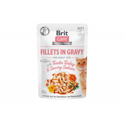 Вологий корм для котів Brit Care Cat pouch філе індички з лососем в соусі 12шт*85 г