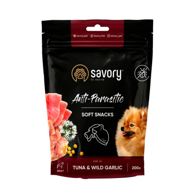 М'які ласощі Savory Anti-Parasitic з антипаразитарним ефектом для собак з тунцем та диким часником, 200г