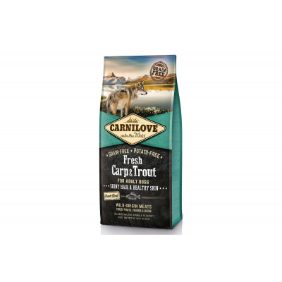 Сухий корм холістік для дорослих собак Carnilove Fresh (Карнілав Фреш) Carp & Trout for Adult dogs 12 кг зі свіжим м'ясом коропа і форелі