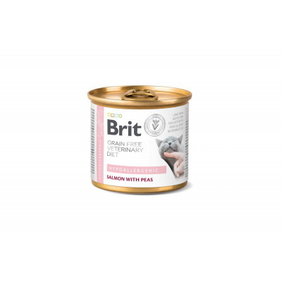 Вологий корм для котів з харчовою алергією Brit GF Veterinary Diets (Брит ветеринарна дієта) Cat Hypoallergenic 200 г (лосось та горошек)