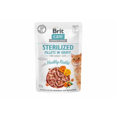 Вологий корм для стерилізованих котів Brit Care Cat pouch філе кролика в соусі 12шт*85 г