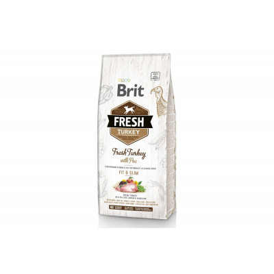 Сухий гіпоалергенний корм для собак з надмірною вагою Brit Fresh (Брит Фреш) Turkey & Pea Light Fit & Slim Adult 12 кг зі свіжої індичкою та горошком