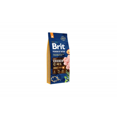 Сухий корм для собак середніх порід вагою від 10 до 25 кг Brit Premium (Брит Преміум) Dog Adult M 15 кг з куркою