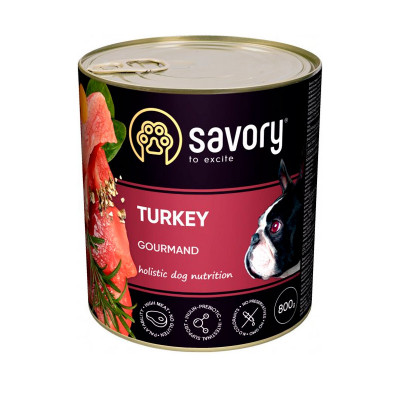 Вологий корм Savory для дорослих собак з індичкою 6шт*800 г