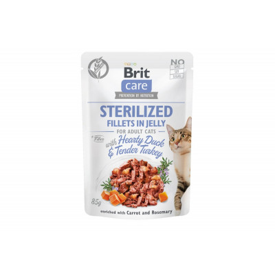 Вологий корм для кастрованих котів Brit Care Adult Sterilised Hearty Duck & Tender Turkey 12шт*85 г (качка і індичка в желе)