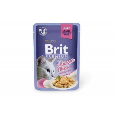 Вологий корм для котів Brit Premium (Брит Преміум) Cat pouch 24шт*85 г філе курки в желе (пауч)
