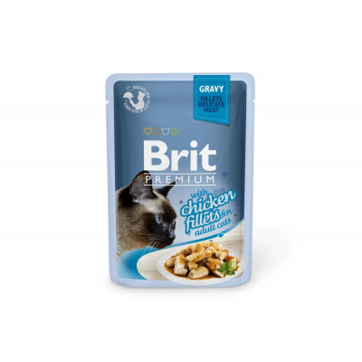 Вологий корм для котів Brit Premium (Брит Преміум) Cat pouch 24шт*85 г філе курки в соусі (пауч)