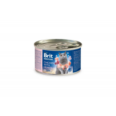 Вологий корм для котів Brit Premium (Брит Преміум) з куркою і курячими сердечками 6шт*200 г