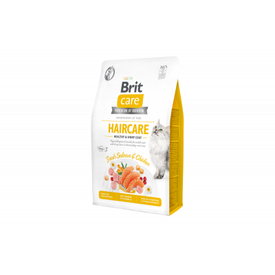 Сухий гіпоалергенний корм для здоров'я шкіри і шерсті кішок Brit Care Cat (Брит Кеа) GF Haircare Healthy & Shiny Coat 2 кг з лососем і куркою