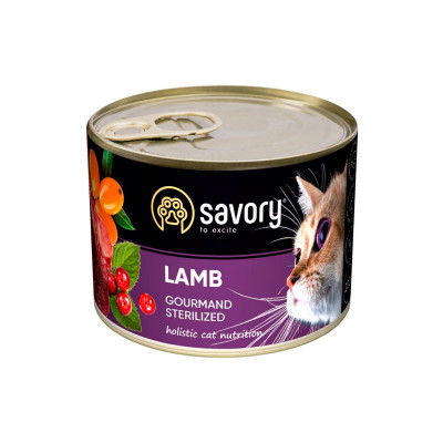 Вологий корм Savory для стерилізованих котів з ягнятком, 200г