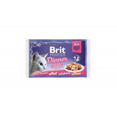 Вологий корм для котів Brit Premium Cat набір паучів 4 шт х 85 г обідня тарілка в желе
