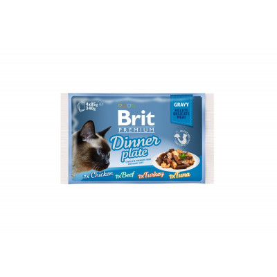 Вологий корм для котів Brit Premium Cat набір паучів 4 шт х 85 г обідня тарілка в соусі