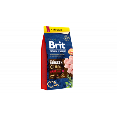 Сухий корм для собак великих порід вагою від 25 Brit Premium Dog Adult L 15 + 3 кг з куркою