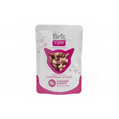 Вологий корм для котів Brit Care Cat pouch з куркою і качкою (пауч) 24шт*80 г 