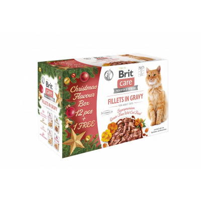 Різдвяний набір вологих кормів для котів Brit Care Cat філе в соусі, 85 г, 12+1 шт