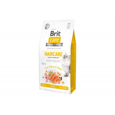 Сухий гіпоалергенний корм для здоров'я шкіри і шерсті кішок Brit Care Cat (Брит Кеа) GF Haircare Healthy & Shiny Coat 7 кг з лососем і куркою