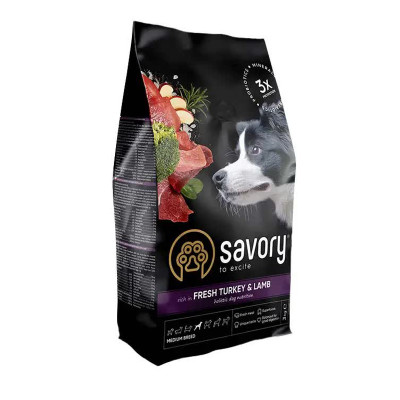 Сухий корм Savory Fresh Turkey & Lamb Adult Medium Breeds для собак середніх порід з індичкою та ягням 3 кг