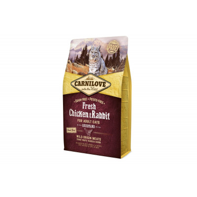Сухий корм холістік для дорослих кішок Carnilove Fresh (Карнілав Фреш) Chicken & Rabbit for Adult cats 2 кг зі свіжим м'ясом курки і кролика