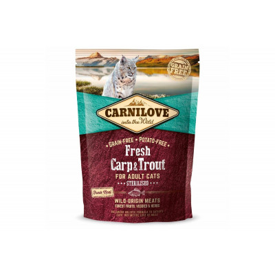 Сухий корм холістік для стерилізованих кішок Carnilove Fresh (Карнілав Фреш) Carp & Trout Sterilised for Adult cats 400 г зі свіжим м'ясом коропа і форелі