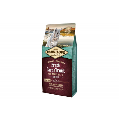 Сухий корм холістік для стерилізованих кішок Carnilove Fresh (Карнілав Фреш) Carp & Trout Sterilised for Adult cats 6 кг зі свіжим м'ясом коропа і форелі