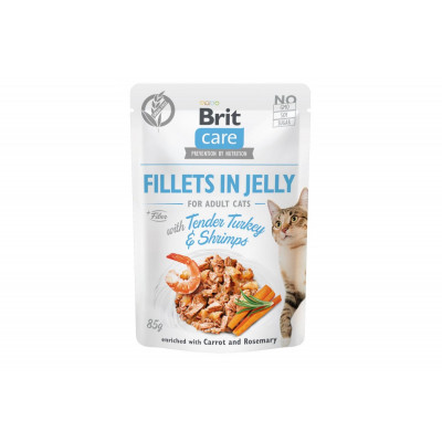 Вологий корм для котів Brit Care Cat pouch 12шт*85 г (індичка з креветками в желе)