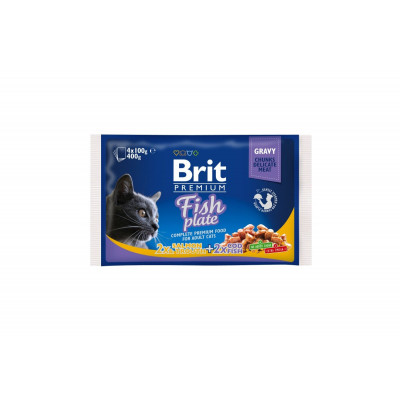 Вологий корм для котів Brit Premium Cat набір рибних паучів 4 шт х 100 г рибна тарілка