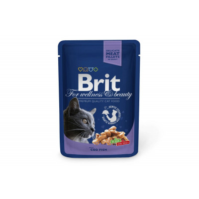 Вологий корм для котів Brit Premium Cat pouch 24шт*100 г з тріскою (пауч)