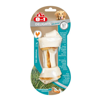 Ласощі для собак 8in1 Delights Кістка для чищення зубів Pro Dental 14 см, 65 г (курка)