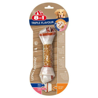 Ласощі для собак 8in1 Triple Flavour Кістка пресована 21 см, 85 г (яловичина та свинина)