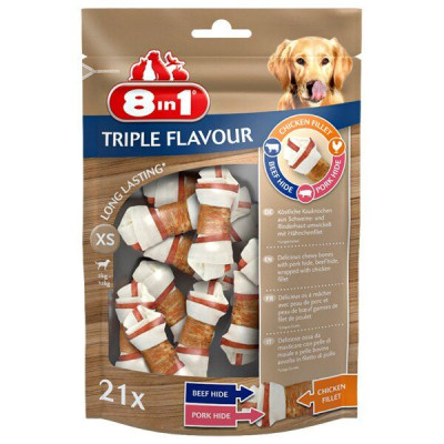 Ласощі для собак 8in1 Triple Flavour Кістка пресована 7 см, 294 г / 21 шт. (яловичина та свинина)