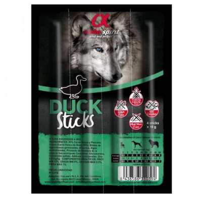 Палички ALPHA SPIRIT DOG Sticks Duck - напіввологі ласощі з качки, 40г (4 стіки)