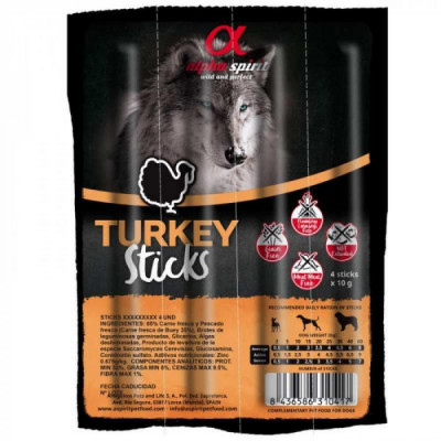 Палички ALPHA SPIRIT DOG Sticks Turkey - напіввологі ласощі з індички, 40г (4 стіки)