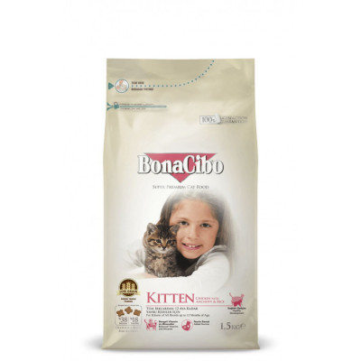 Сухий корм BonaCibo Kitten з м'ясом курки, анчоусами та рисом для кошенят до 12 міс. 1,5 кг