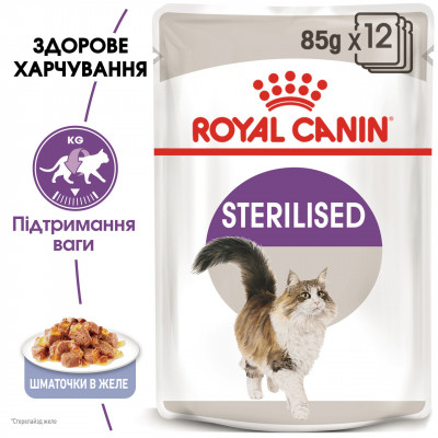 Вологий корм для дорослих стерилізованих котів ROYAL CANIN STERILISED IN JELLY 85 г * 12 шт блок